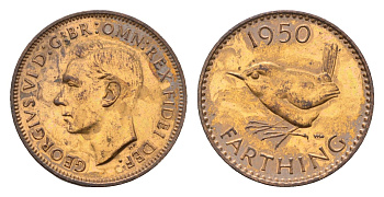 Великобритания 1 фартинг 1950 Георг VI (1936-1952) KM 867, Spink 4119 бронза 4674-848