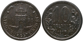 Бургштайнфурт (Пруссия, Вестфалия) 10 пфенингов 1917 Funck 71.3, Men05 4091.3, Men18 5212.3 цинк 4175-342
