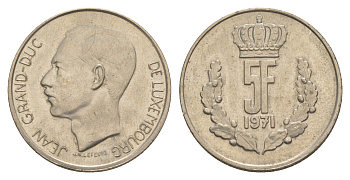 Люксембург 5 франков 1971 Герцог Жан (1964-1999) KM 56 медно-никель UNC 4641-1041