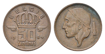 Бельгия 50 сантимов 1964 Belgie, Бодуэн I (1951-1993) KM 149 бронза 4705-256