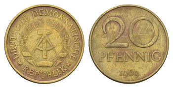 ГДР 20 пфеннигов 1969 A KM 11 латунь 192-223