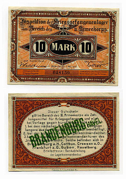 Германия 10 марок 1917 инспекция лагерей военнопленных в Бранденбурге, III-ий Армейский корпус C-2775 бумага aUNC 000-00-00