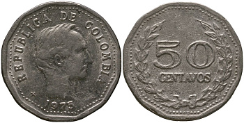 Колумбия 50 сентаво 1975 KM 244 сталь плакированная никелем 4529-854