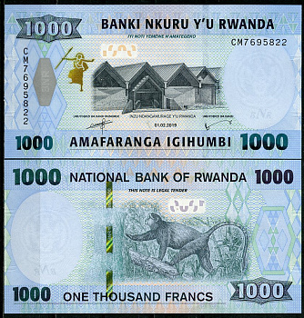 Руанда 1000 франков 2019 национальный музей, Бутаре, обезьяна Pick 43  бумага  UNC (пресс) 446-69-1