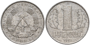 ГДР 1 пфенниг 1961 A KM 8.1 алюминий 39-829