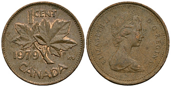 Канада 1 цент 1979 Елизавета II (1952-2022), кленовый лист KM 59.2 бронза 4173-1161