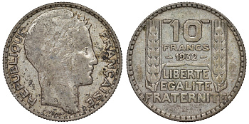 Франция 10 франков 1932 Пьер Тюрен KM 878, Le Franc 360.5 серебро 4123-542
