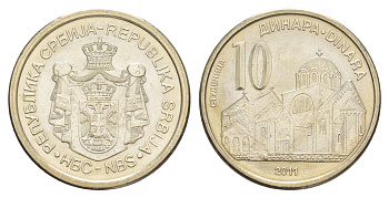 Сербия 10 динаров 2011 редкий год KM 57 медь цинк никель UNC 4648-111