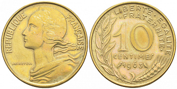 ФРАНЦИЯ 10 САНТИМОВ 1963 ТИП MARIANE KM 929, LE FRANC 144.3 алюминиевая бронза 44-961
