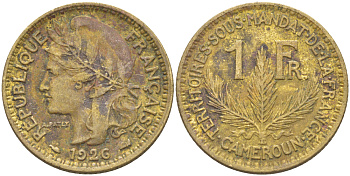 Французский Камерун 1 франк 1926 (а), монетный двор Париж KM 2 алюминиевая бронза 72-454