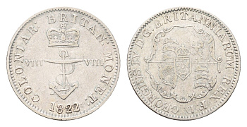 Британская Вест-Индия 1/8 доллара 1822 KM 2 серебро 413-5022