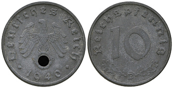 Германия 10 рейхспфеннигов 1940 B KM 101, J. 371 цинк    3459-552