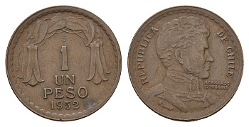 Чили 1 песо 1952 KM 179 медь 4119-1143