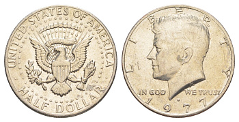 США 1/2 доллара (50 центов) 1977 D, Джон Кеннеди KM A202b медь плакированная медно-никелем aUNC 4536-1141