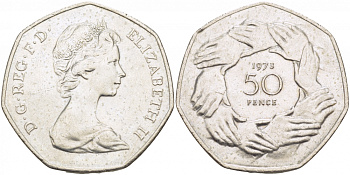 Великобритания 50 пенсов 1973 Елизавета II (1952-2022), вступление в Европейское экономическое сообщество KM 918, Spink 4224 медно-никель UNC 115-1131
