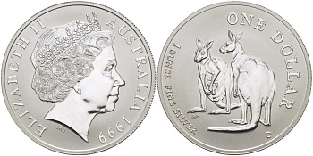 Австралия 1 доллар 1999 пара кенгуру KM 398 серебро  UNC  00-00