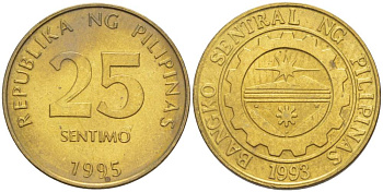 ФИЛИППИНЫ 25 СЕНТИМО 1995 KM 271 латунь 4544-537