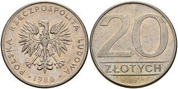 Польша 20 злотых 1986 MW Y 153.1 медно-никель 4187-652