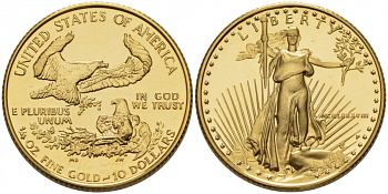 США 10 долларов 1988 Р, шагающая свобода KM 217 золото UNC 10-014-48