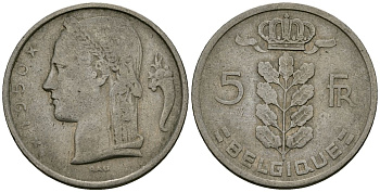 Бельгия 5 франков 1950 Belgique KM 134 медно-никель 4172-547