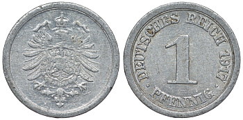 Германия 1 пфенниг 1917 A KM 24, J. 300, Weege 2 алюминий 4118-954