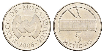Мозамбик 5 метикалов 2006 KM 139 сталь плакированная никелем UNC 216-326