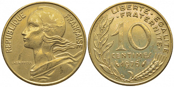 ФРАНЦИЯ 10 САНТИМОВ 1976 ТИП MARIANNE KM 929, LE FRANC 144.16 алюминиевая бронза 112-358
