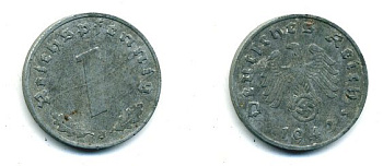 ГЕРМАНИЯ 1 РЕЙХСПФЕННИГ 1942 J цинк 46-2345