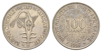 Западная Африка (BCEAO) 100 франков 1967 KM 4 никель 4620-1213