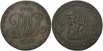 Северный Уэльс 1/2 пенни 1793 Dalton & Hamer 1-4 медь 000-000