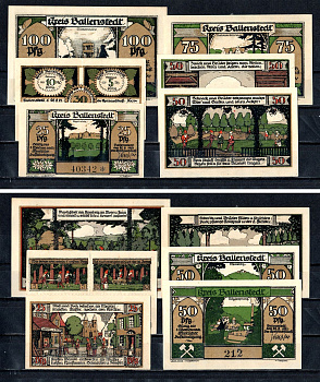 Балленштедт (Анхальт) полный набор из 6 нотгельдов (25, 30, 50, 75 и 100 (1 марка) пфеннигов) 1921 Mehl Grabowski 60.1a бумага UNC (пресс) 7556-47-2-2
