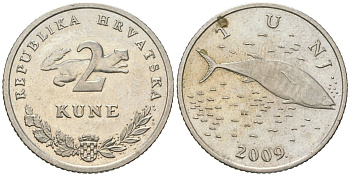 Хорватия 2 куна 2009 тунец, легенда на хорватском KM 10 медь цинк никель aUNC 4383-1053