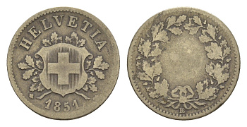 Швейцария 10 раппенов 1851 BB KM 6 серебро 4655-255