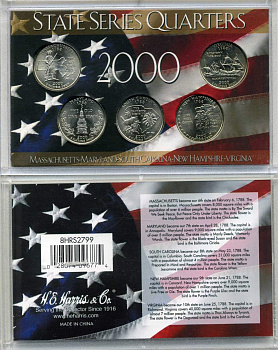 США госнабор из 5 монет по 25 центов 2000 юбилейные UNC 7-5-2-14