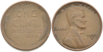 США 1 ЦЕНТ 1951 D, ЛИНКОЛЬН KM А132 медь цинк 218-562