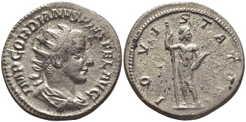 Римская Империя антониниан 241 - 243 Гордиан III, IOVI STATORI,Юпитер, Рим, Good Very fine RIC 84 серебро 1073-15-14