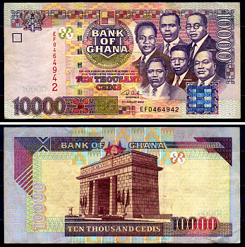 Гана 10000 седи 2003 шесть лидеров Ганы, арка Независимости, Аккра, серия FF Pick 35 b бумага 6279-6-2-1