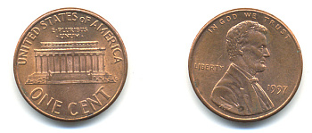 США 1 ЦЕНТ 1997 ЛИНКОЛЬН KM 201b цинк плакированный медью UNC 179-466