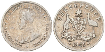 Австралия 3 пенса 1921 Георг V (1910-1936) KM 24 серебро 4621-1121