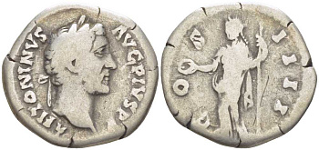 Римская Империя денарий 145 - 161 Антонин Пий, ANTONINVS AVG PIVS P P / COS IIII, Рим, fine RIC 129 серебро 1073-6-41