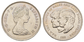 Великобритания 25 пенсов 1981 Королевская свадьба принца Чарльза и леди Дианы, Елизавета II (1952-2022) KM 925, Spink 4229 медно-никель 4552-632