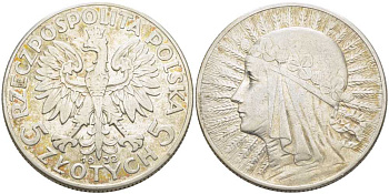 ПОЛЬША 5 ЗЛОТЫХ 1932 ЯДВИГА, ЛОНДОНСКИЙ МОНЕТНЫЙ ДВОР KM 21 серебро 5010-1121