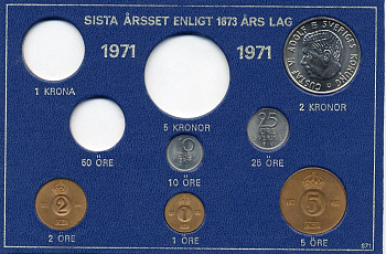 ШВЕЦИЯ 1, 2, 5, 10, 25 ЭРЕ, 2 КРОНЫ 1971 04-062-260