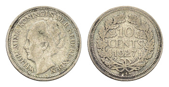 Нидерланды 10 центов 1927 Вильгельмина I (1890-1948) KM 163 серебро 4659-1149