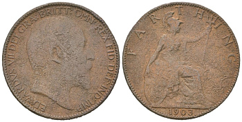 Великобритания 1 фартинг 1903 Эдуард VII (1901-1910) KM 792, Spink 3992 бронза 4617-842