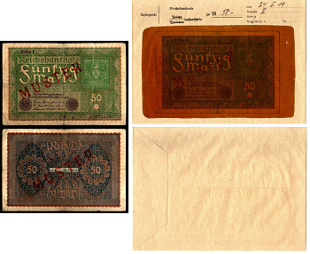 Германия 50 марок 1919 24 июня, MUSTER, образец, Specimen. В оригинальном банковском конверте. Из коллекции Отто Сейфферта (помощник Ялмара Шахта - министра экономики Германии и президента Рейхсбанка времен третьего рейха) Pick 66 s, Grabowski DEU 71 a бу