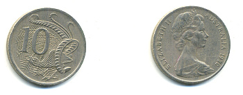 Австралия 10 центов 1970 Елизавета II (1952-), птица лирахвост KM 65 медно-никель 176-531