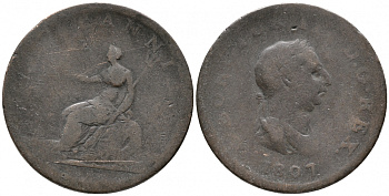 Великобритания 1/2 пенни 1807 Георг III (1760-1820) KM 662, Spink 3781 медь 3999-123