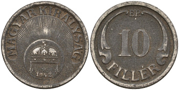 Венгрия 10 филлеров 1942 KM 507a сталь 4151-1162