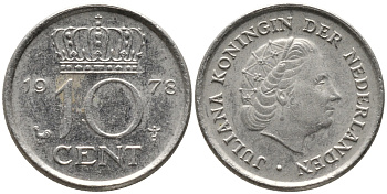 Нидерланды 10 центов 1978 Юлиана (1948-1980) КМ 182 никель 96-1249